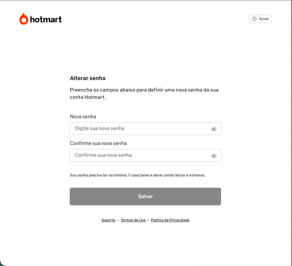 Print da tela de alterar senha da Hotmart